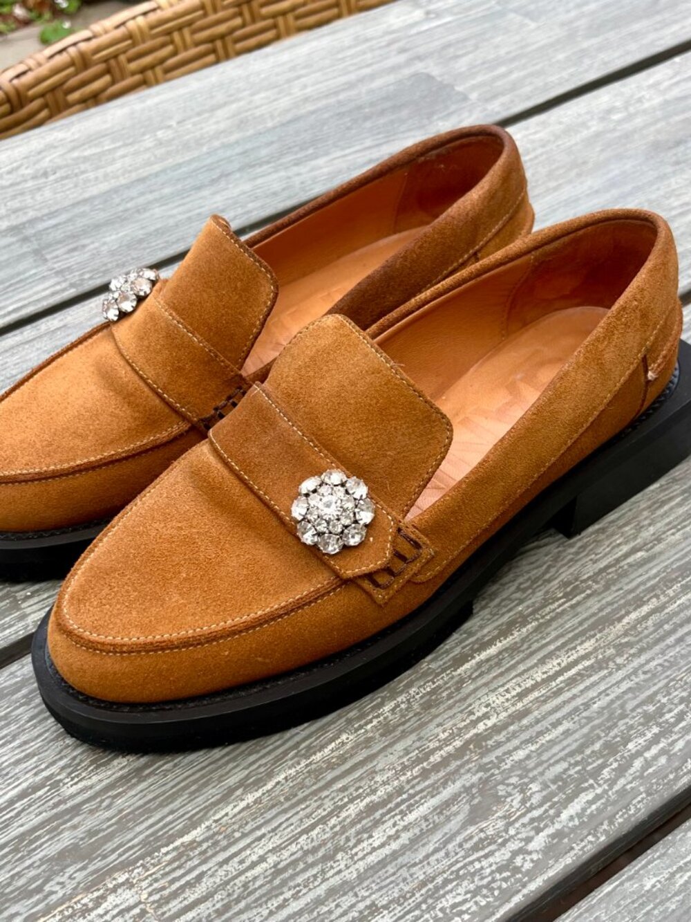 Ganni Suede Crystal-Embellished Loafers *fit like a 6* - Picture 5 of 7